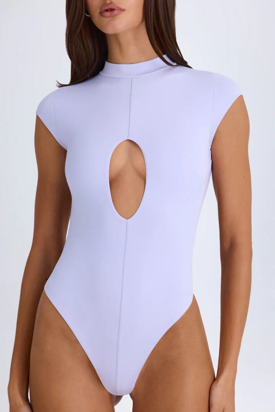 NWT Oh Polly Madison Cut-Out Open Back Thong Bodysuit Soft Lilac Women's Small